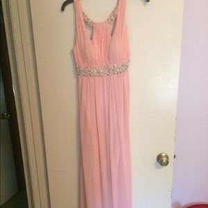 Floor Length Light Pink Beaded Homecoming Dress
